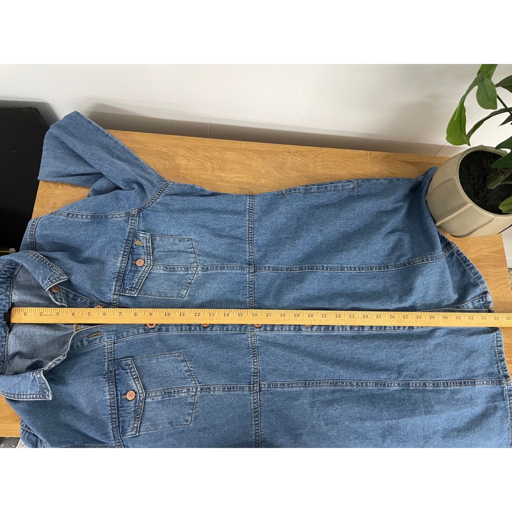 Frye Womens Denim Shirt Dress Blue Medium Wash Button Front XL Long Sleeve - Picture 5 of 8